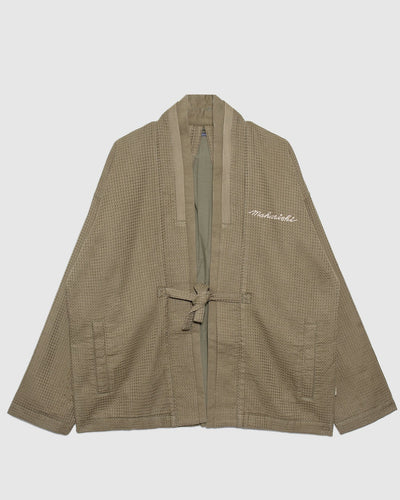 Embroidered Waffle Olive Kimono Overshirt