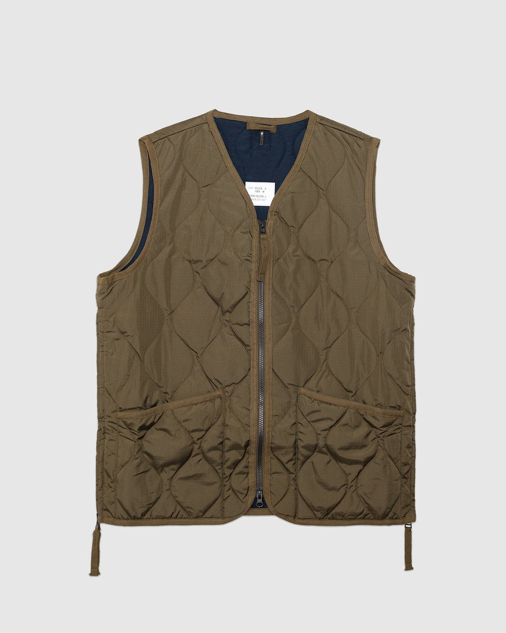 Military W-Zip V Neck Down Vest Dark Olive