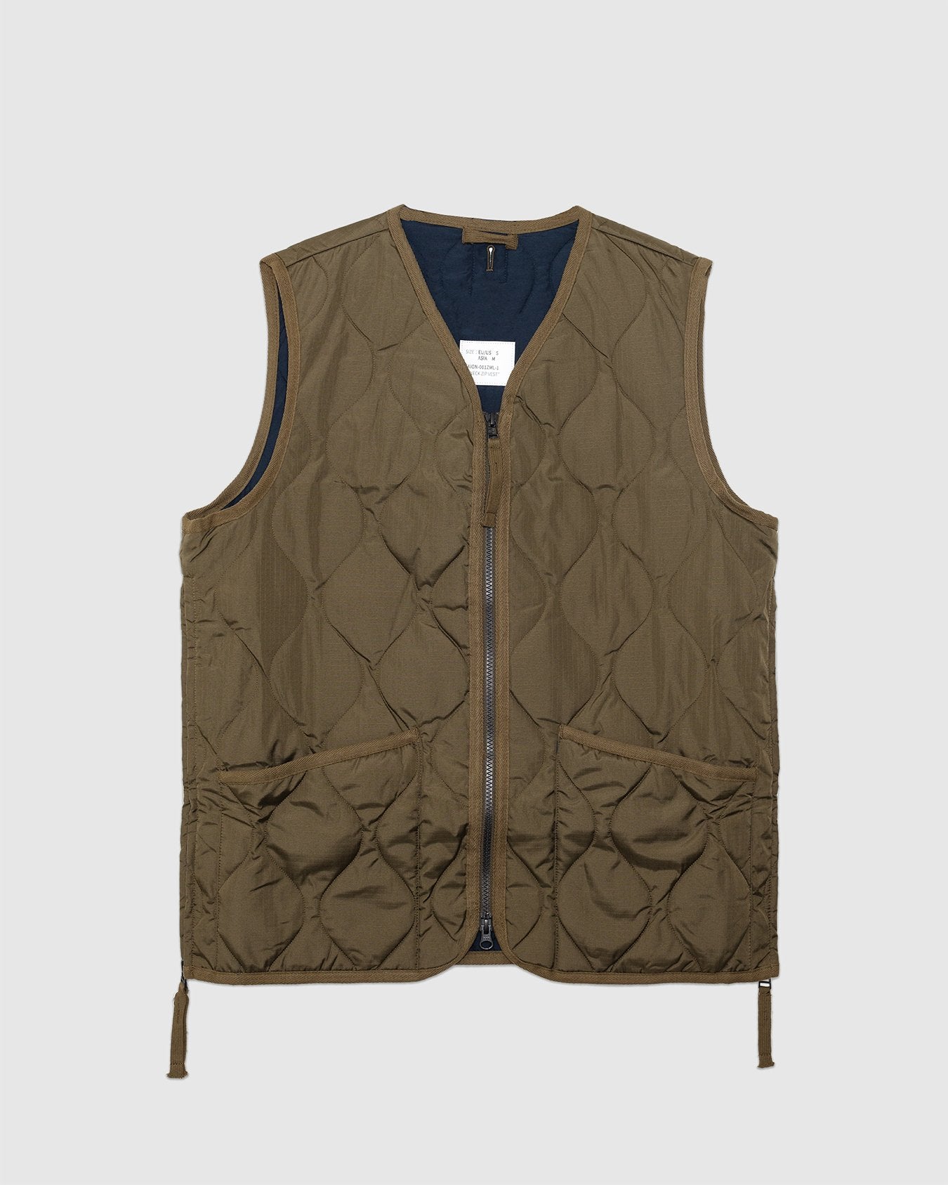 Military W-Zip V Neck Down Vest Dark Olive