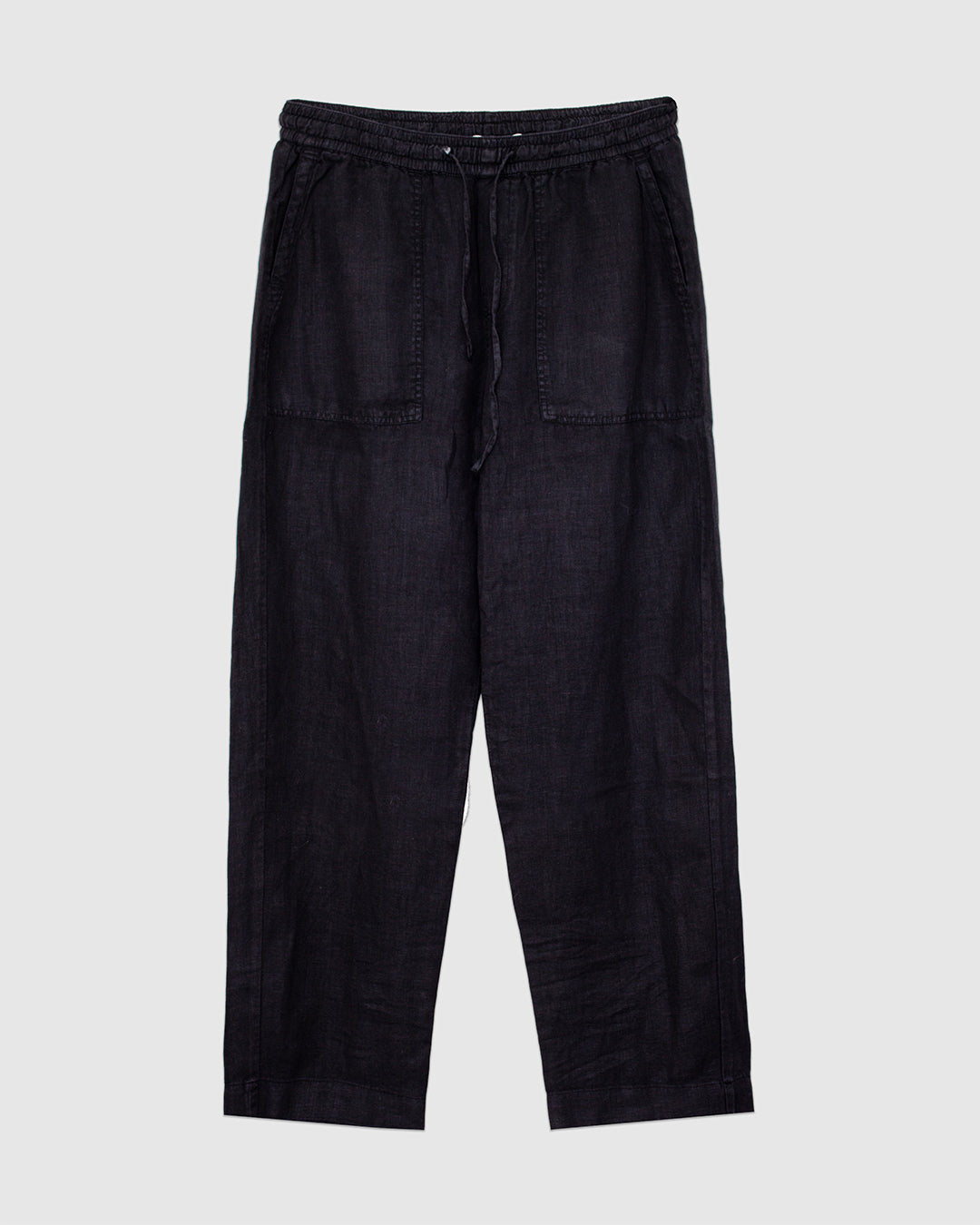 PANTS05LI Workers's Linen Drawstring Pants Deep Black