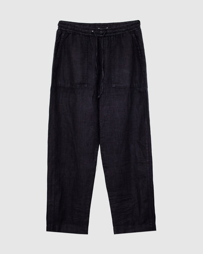 PANTS05LI Workers's Linen Drawstring Pants Deep Black
