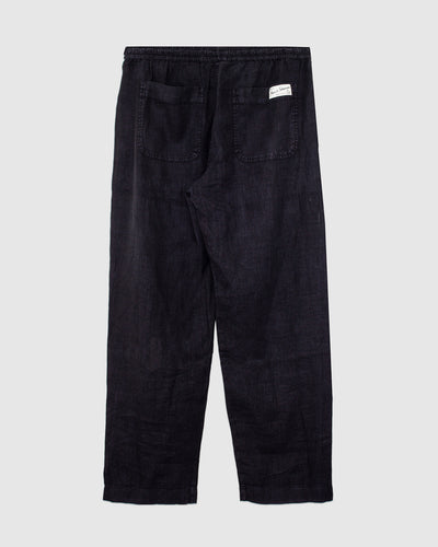 PANTS05LI Workers's Linen Drawstring Pants Deep Black