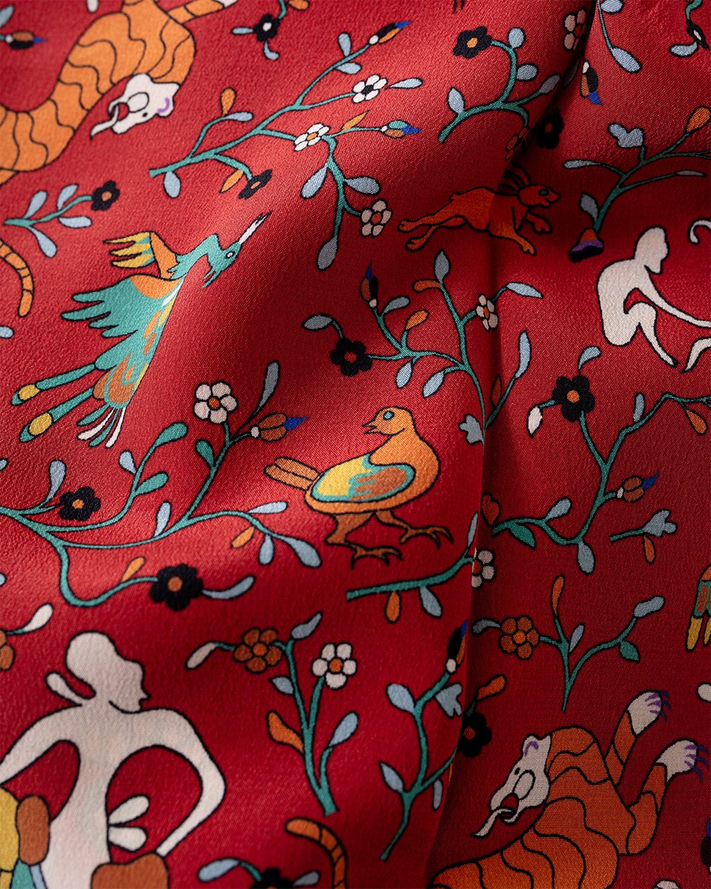 Animals and Flowers Print Bandana Red