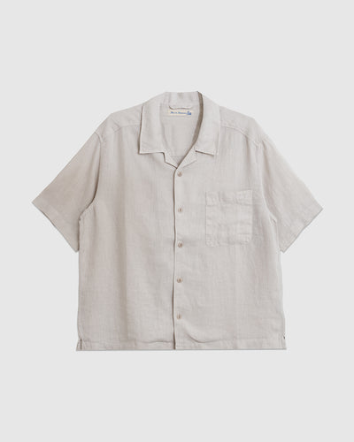 SHIRT03LI Linen Bowling Short Sleeve Shirt Light Stone