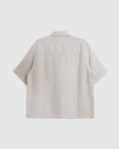 SHIRT03LI Linen Bowling Short Sleeve Shirt Light Stone