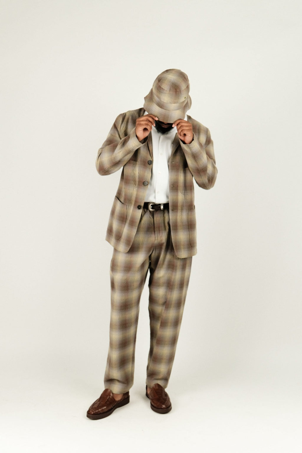 Pleated Track Pant Check Seersucker Olive