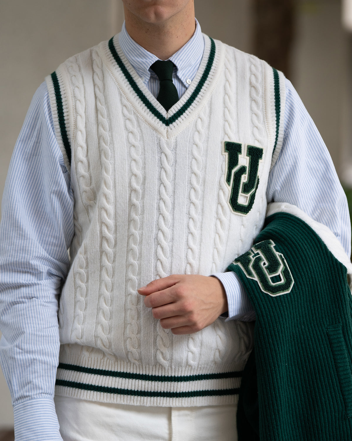 Uncle Otis x Far Afield Cricket Cable Knit Pinto Vest White