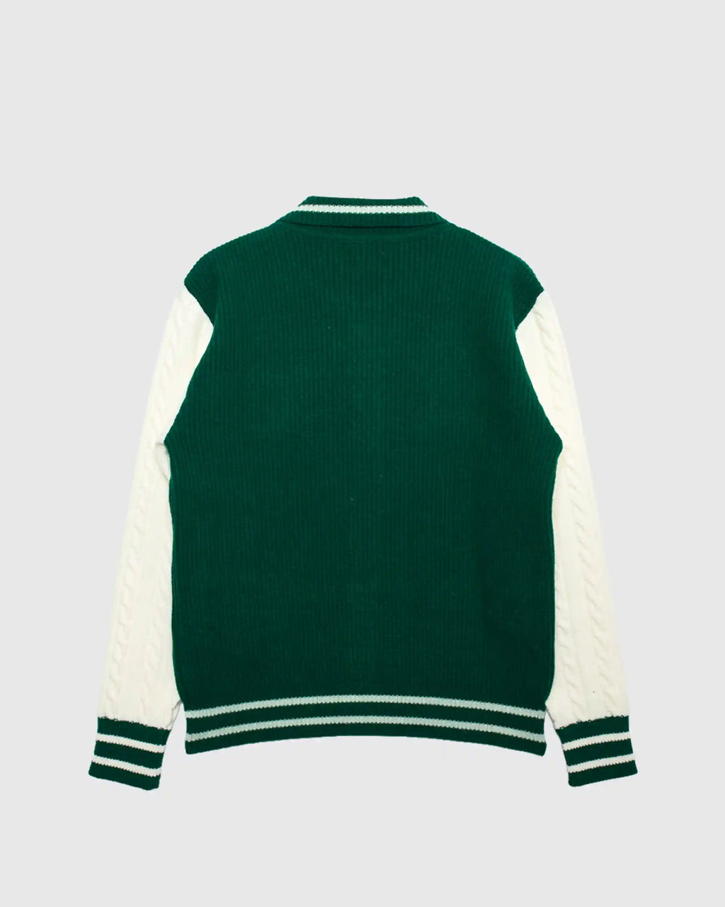 Uncle Otis x Far Afield Varsity Cable Knit Zigger Cardigan Green/ White