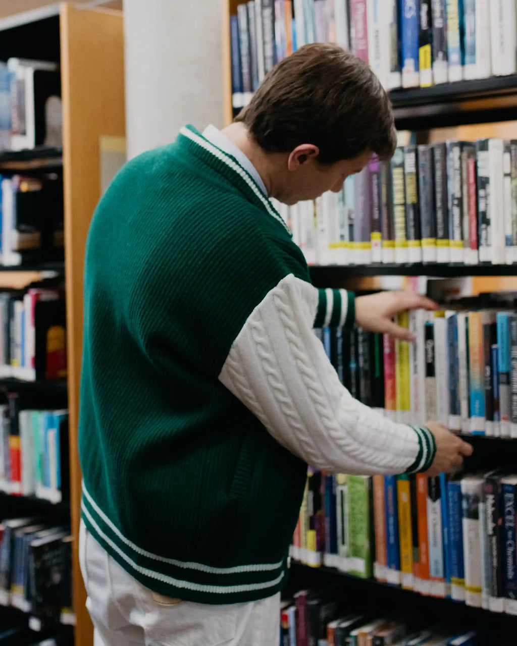 Uncle Otis x Far Afield Varsity Cable Knit Zigger Cardigan Green/ White
