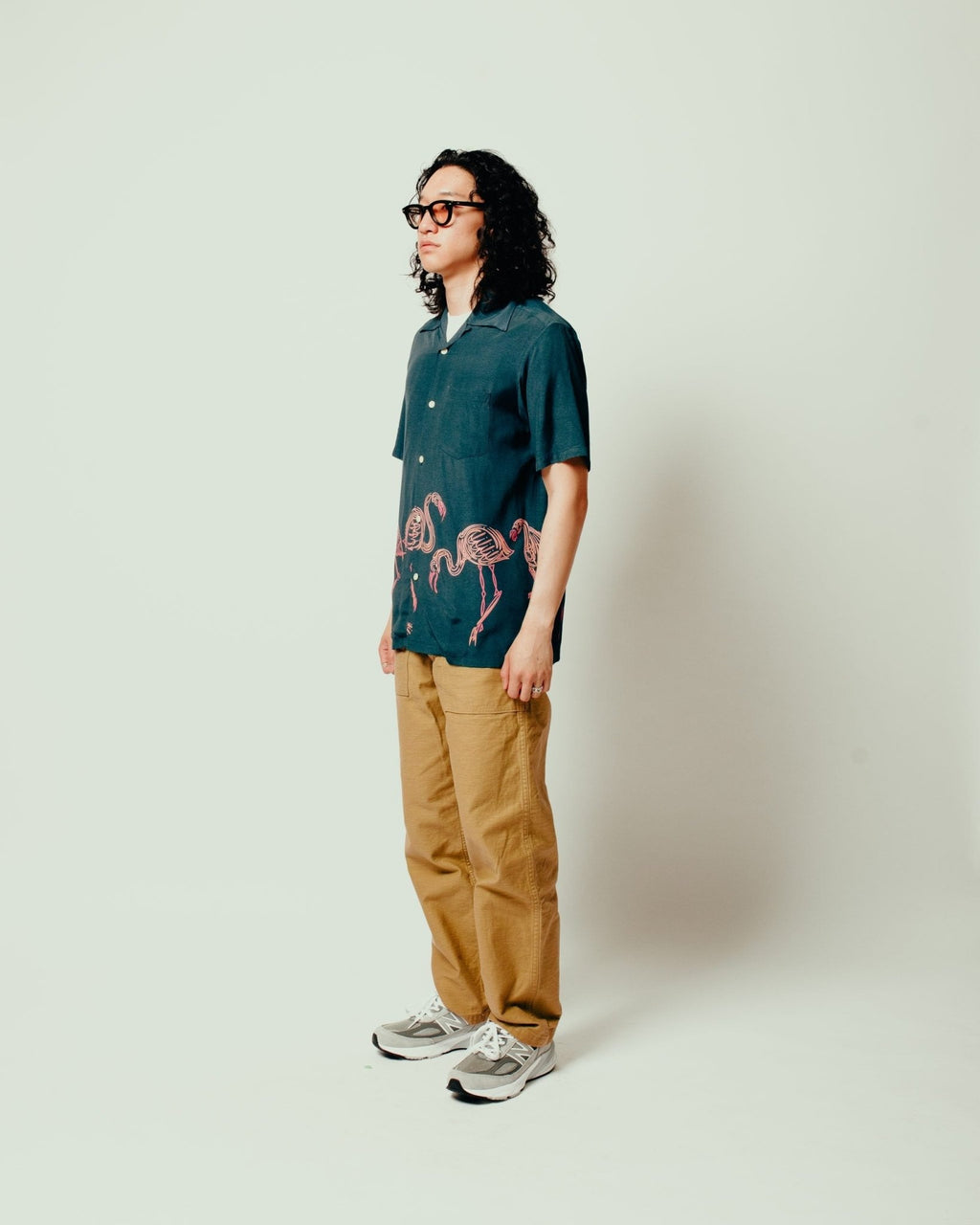 Flamingo Camp Shirt - Navy - ALOHA BLOSSOM