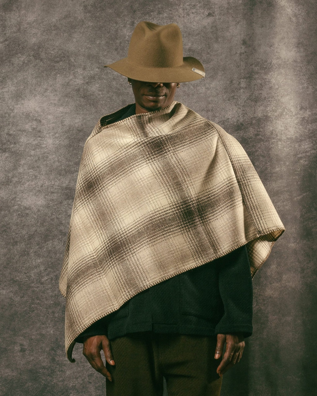 Eastwood Wool Poncho Beige Wool Check - CAMO