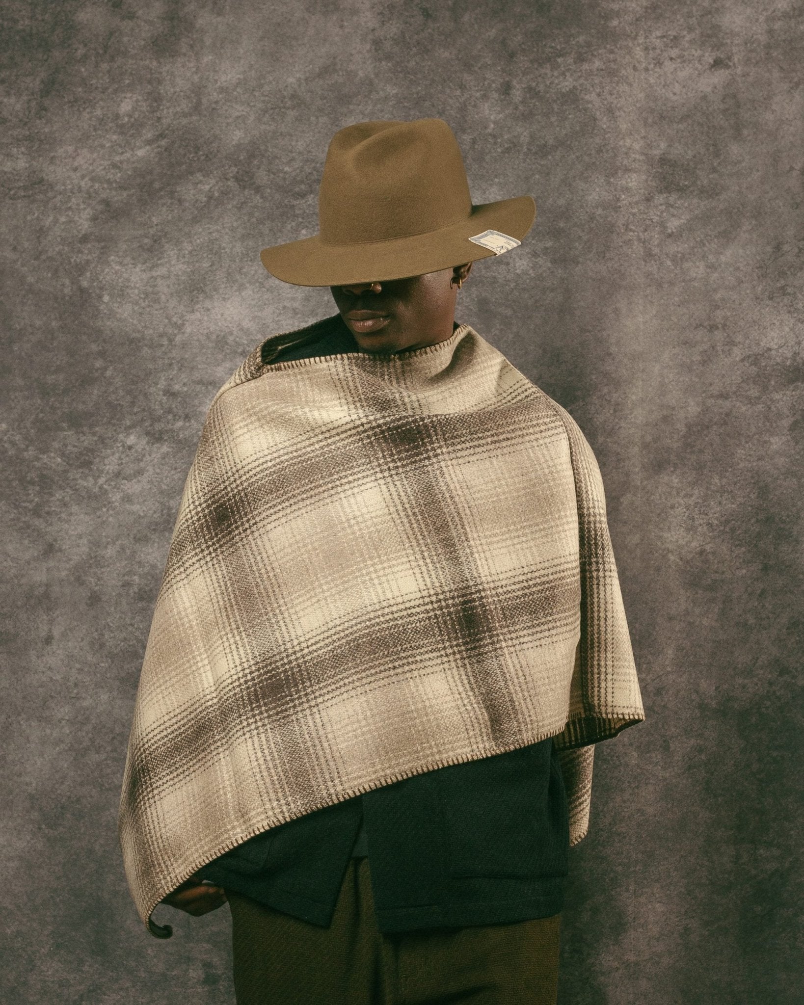 Eastwood Wool Poncho Beige Wool Check - CAMO