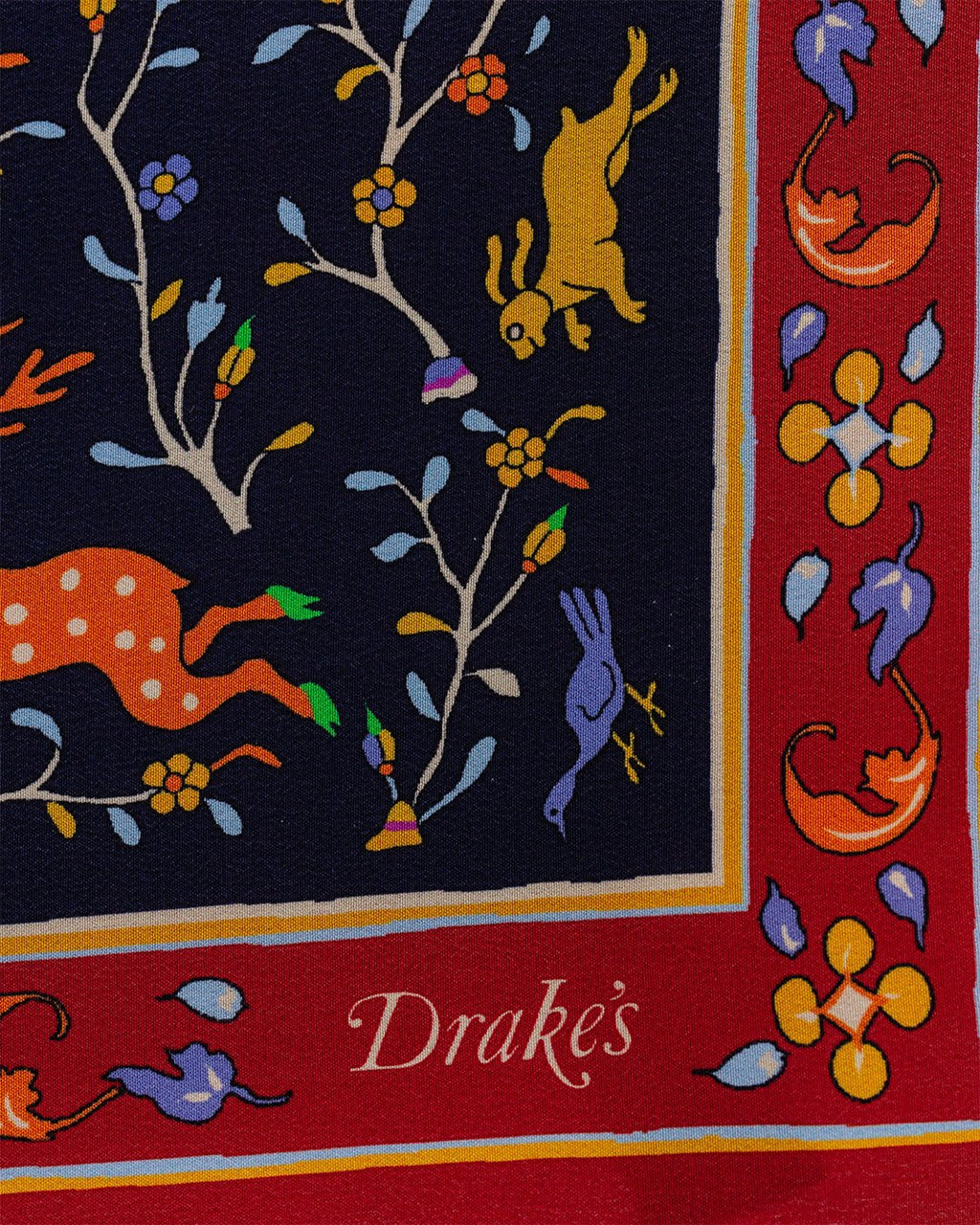 Animals and Flowers Print Bandana Navy - DRAKE'S