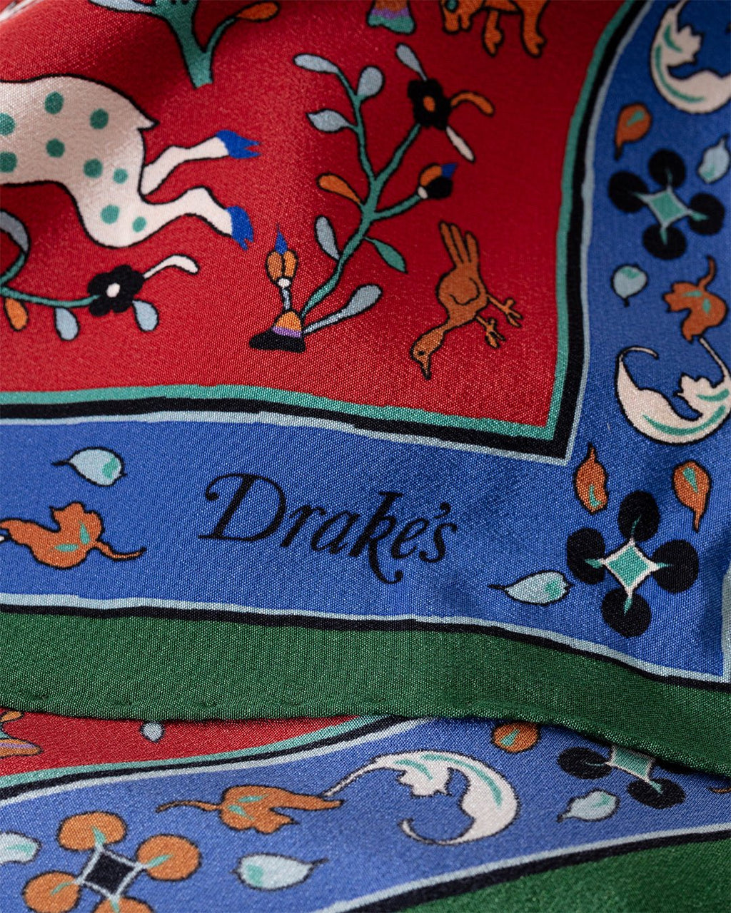 Animals and Flowers Print Bandana Red - DRAKE'S