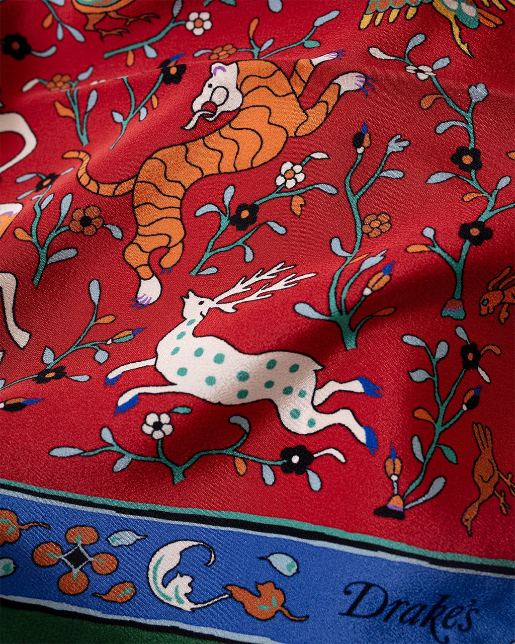 Animals and Flowers Print Bandana Red - DRAKE'S