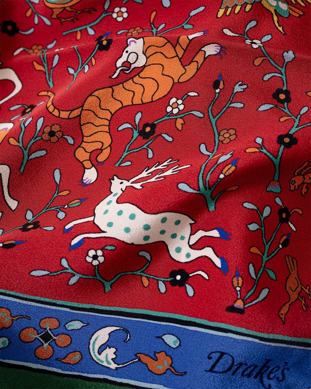 Animals and Flowers Print Bandana Red - DRAKE'S
