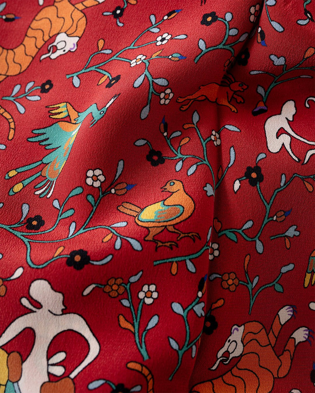 Animals and Flowers Print Bandana Red - DRAKE'S