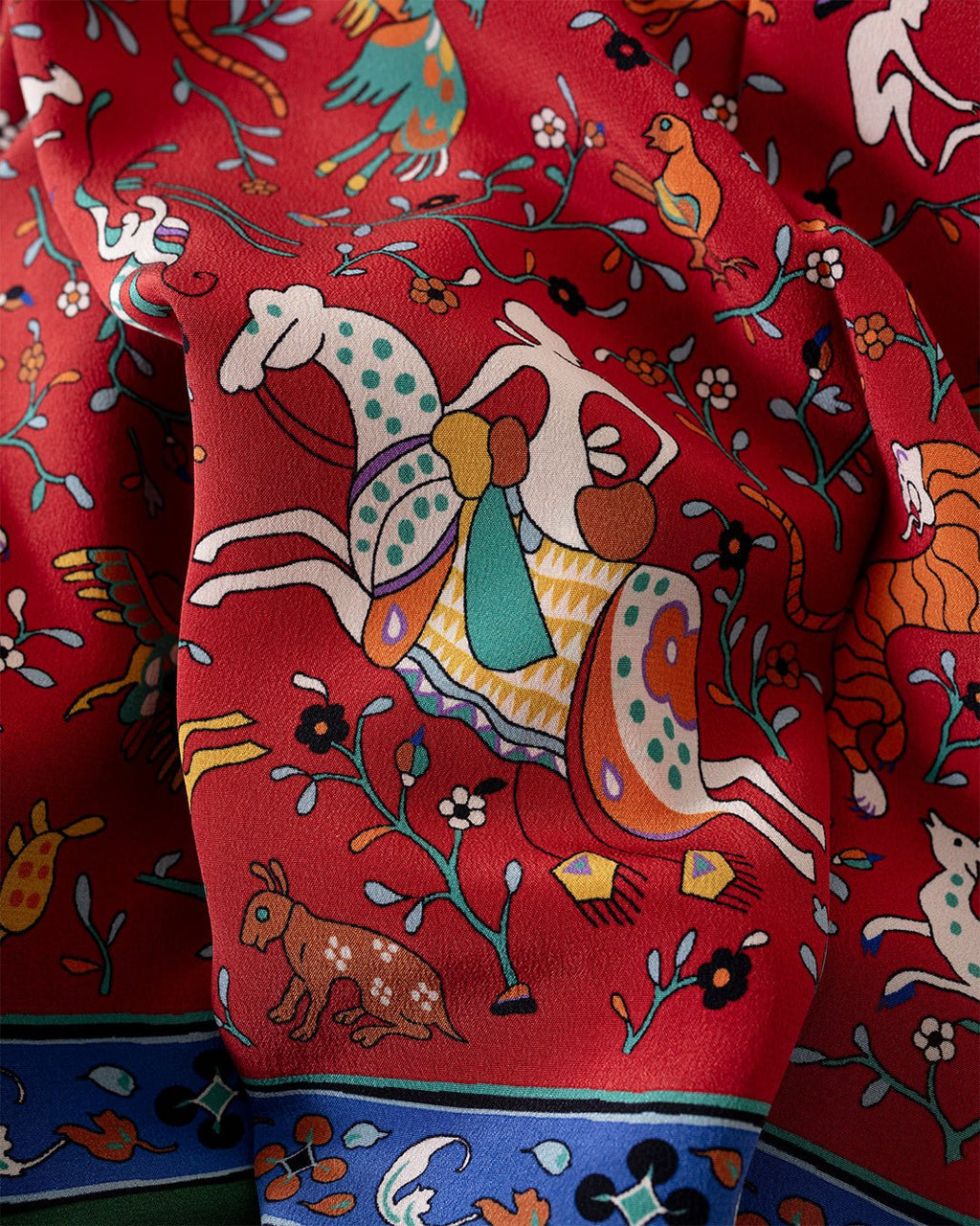 Animals and Flowers Print Bandana Red - DRAKE'S