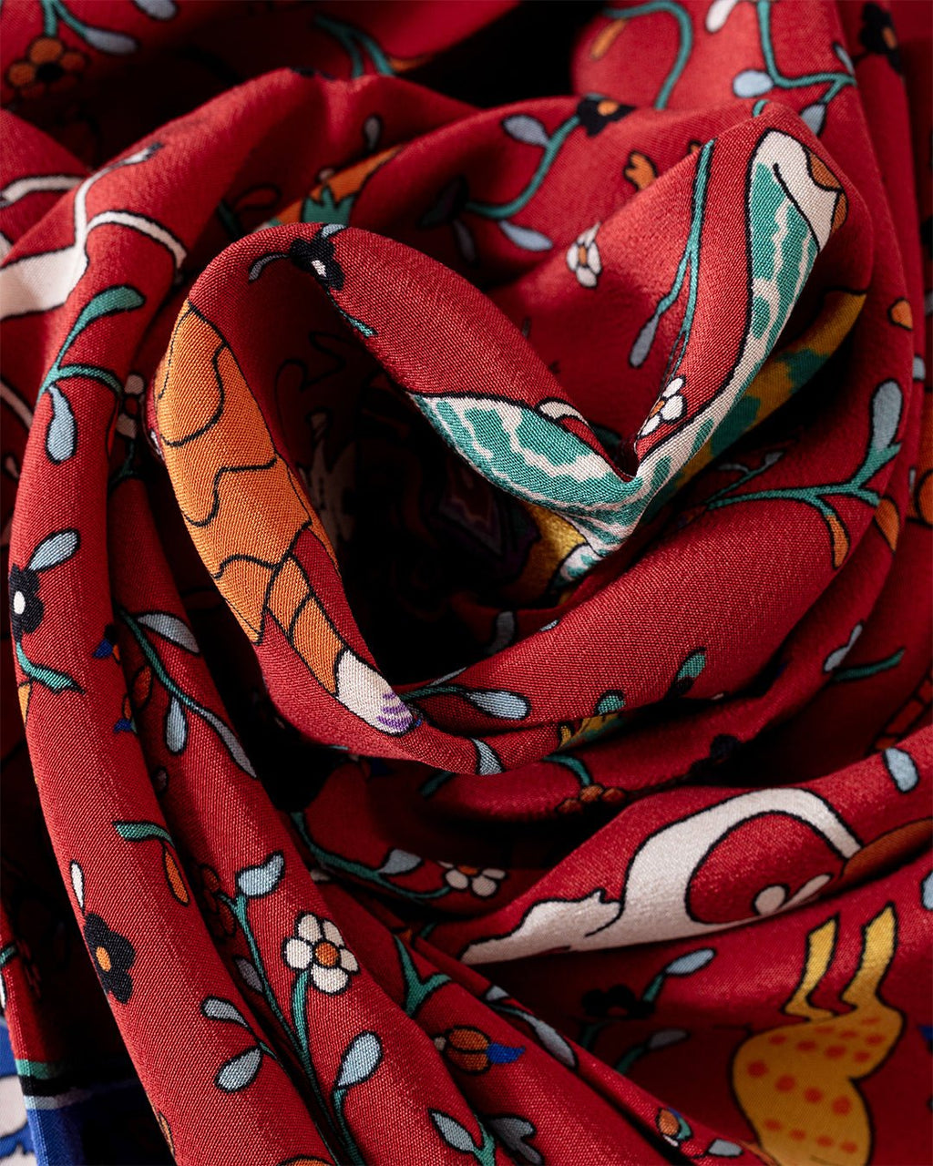 Animals and Flowers Print Bandana Red - DRAKE'S