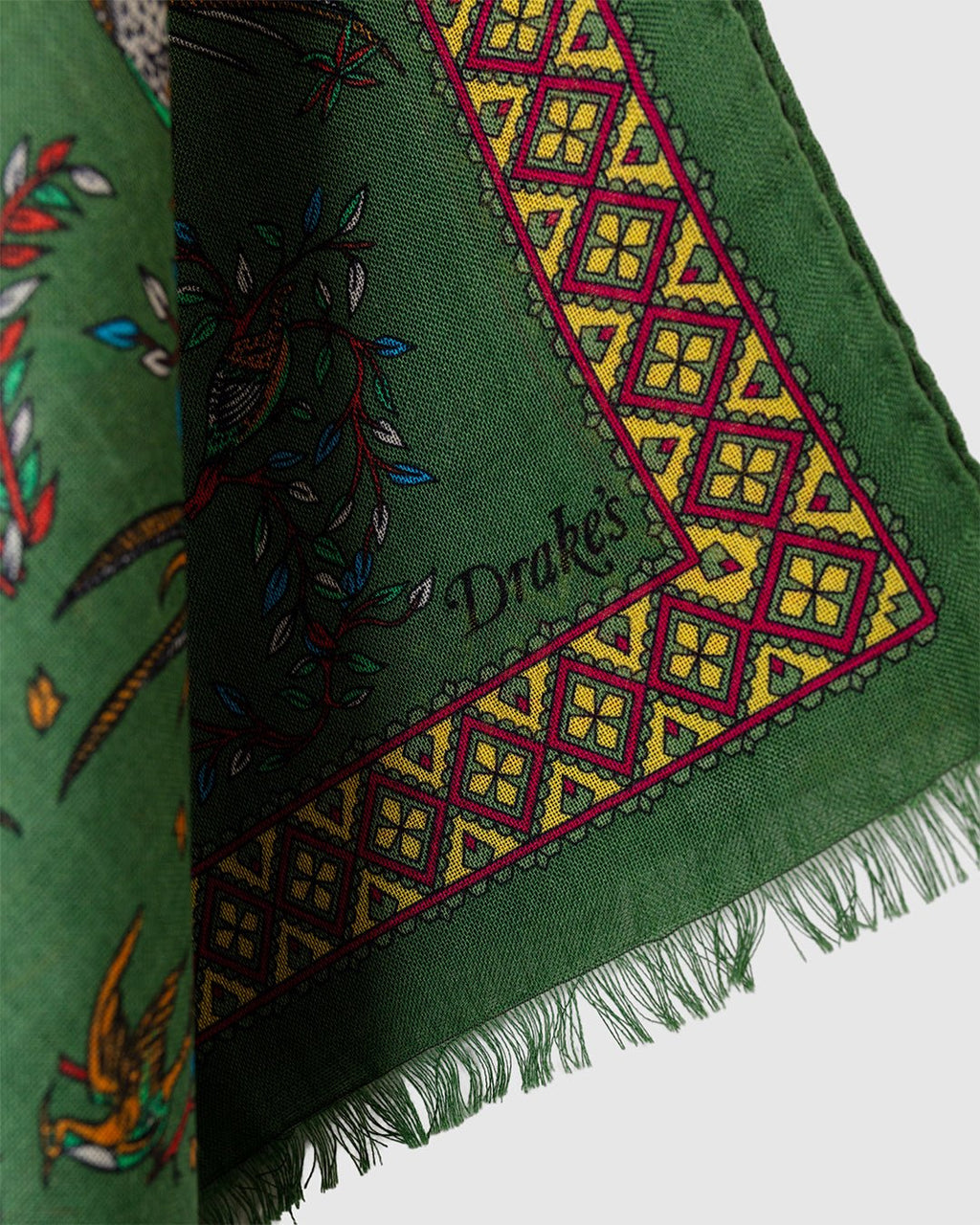 Birds Of Paradise Print Scarf Olive - DRAKE'S