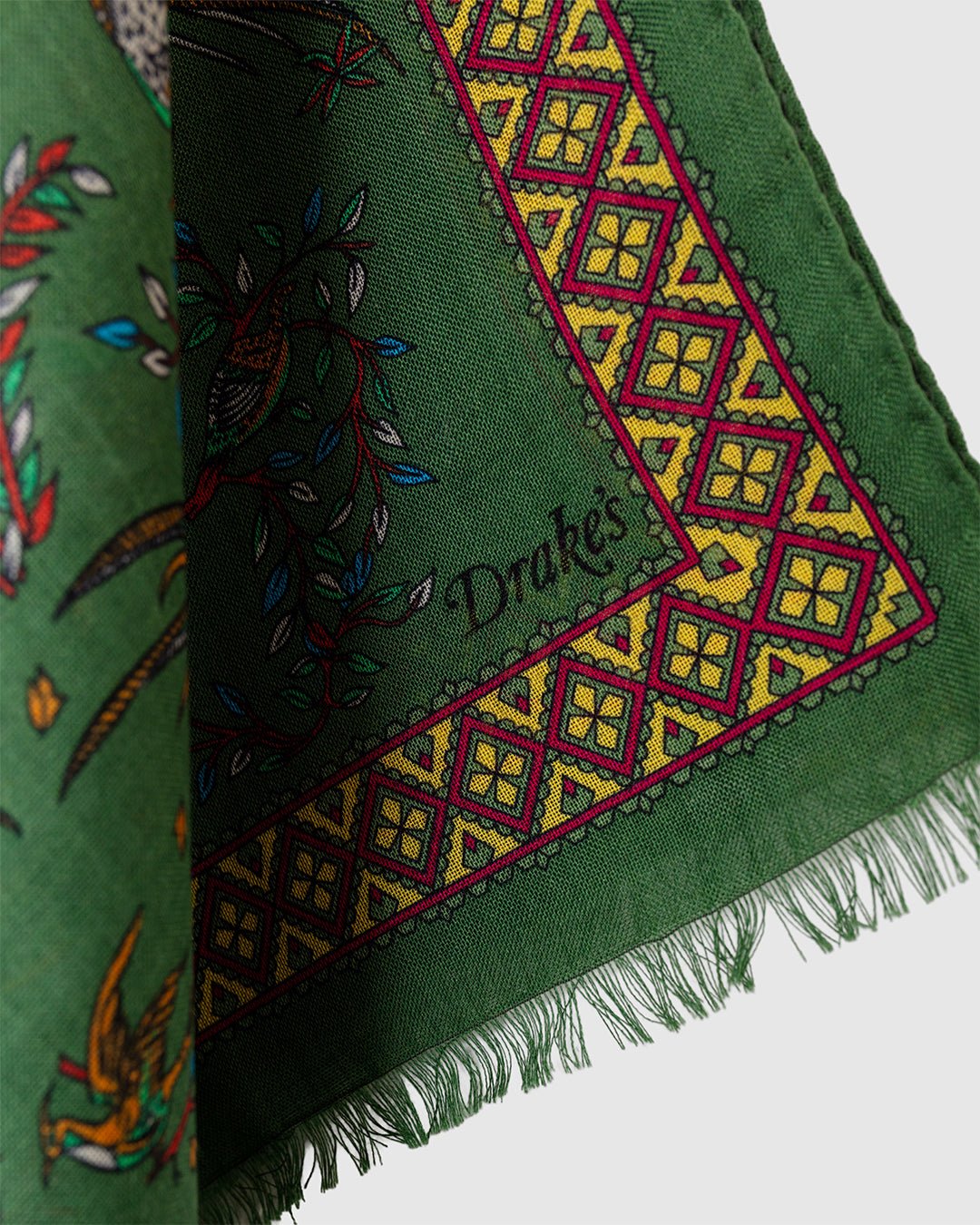 Birds Of Paradise Print Scarf Olive - DRAKE'S