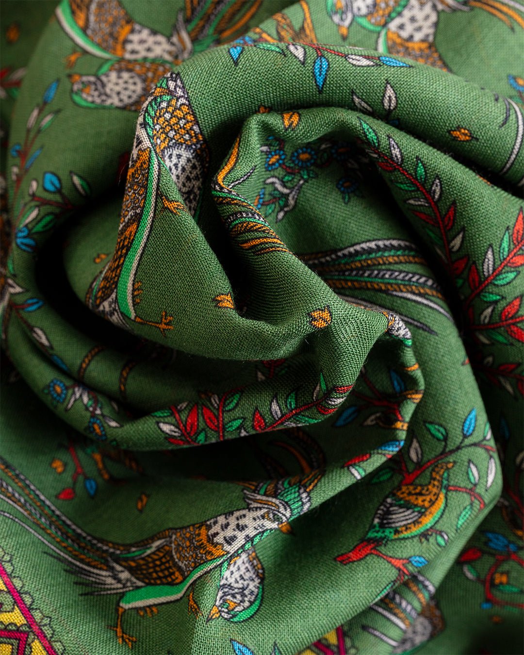 Birds Of Paradise Print Scarf Olive - DRAKE'S
