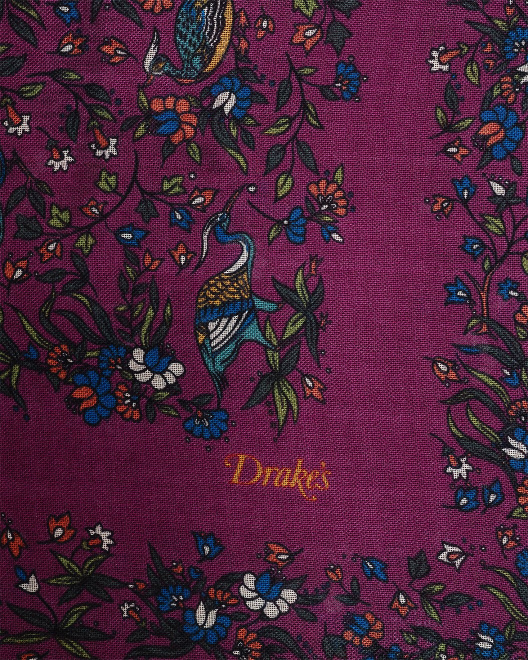 Birds of Paradise Wool/Silk Square Scarf Magenta - DRAKE'S