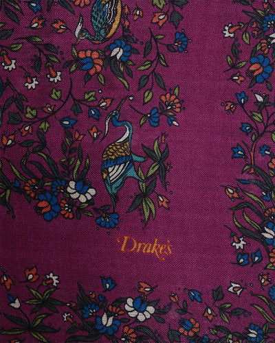 Birds of Paradise Wool/Silk Square Scarf Magenta - DRAKE'S
