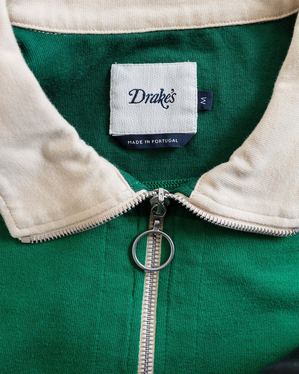 Block Stripe Quarter Zip Rugby Dark Green - DRAKE'S