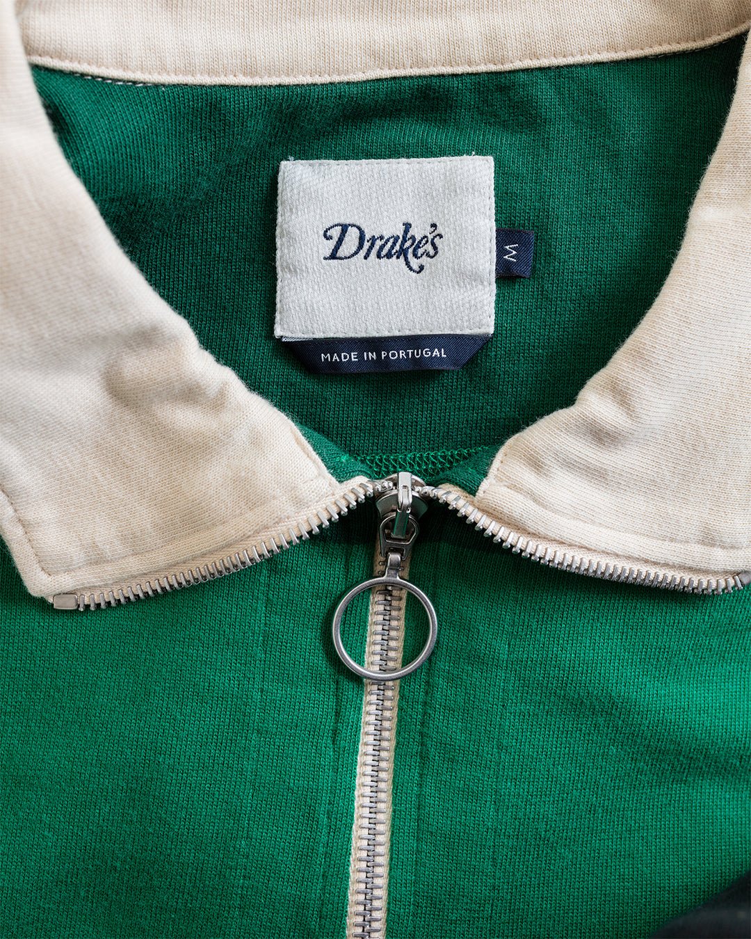 Block Stripe Quarter Zip Rugby Dark Green - DRAKE'S