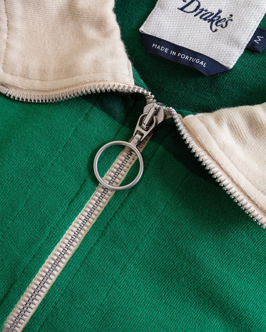 Block Stripe Quarter Zip Rugby Dark Green - DRAKE'S