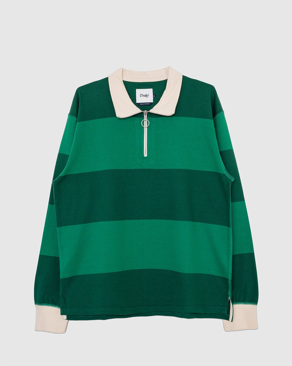 Block Stripe Quarter Zip Rugby Dark Green - DRAKE'S