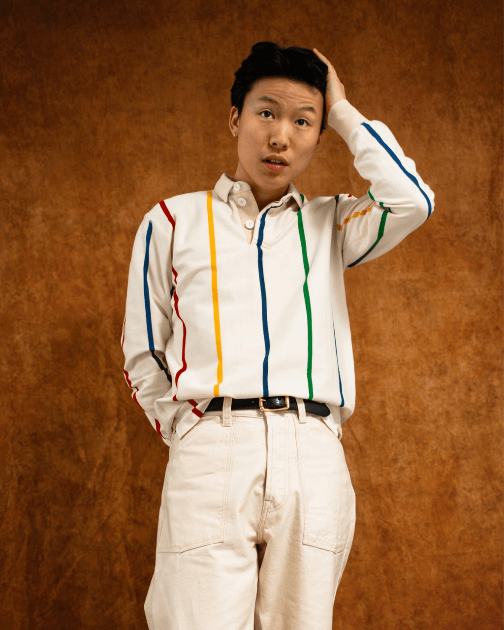 Colourful Vertical Stripe Rugby White Multi - DRAKE'S