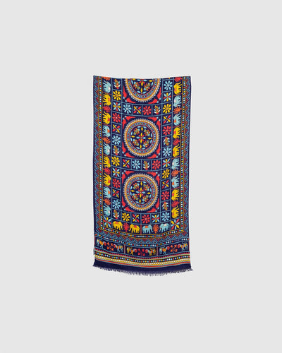 Elephants and Flowers Print Scarf Navy - DRAKE'S
