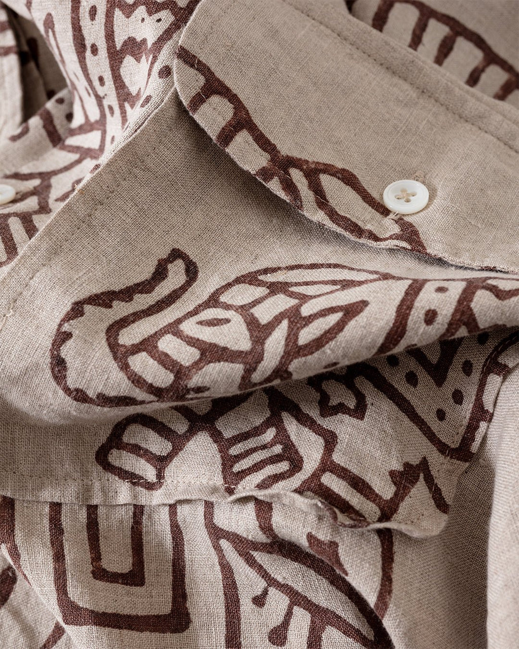 Elephants Block Print LS Camp Collar Brown - DRAKE'S