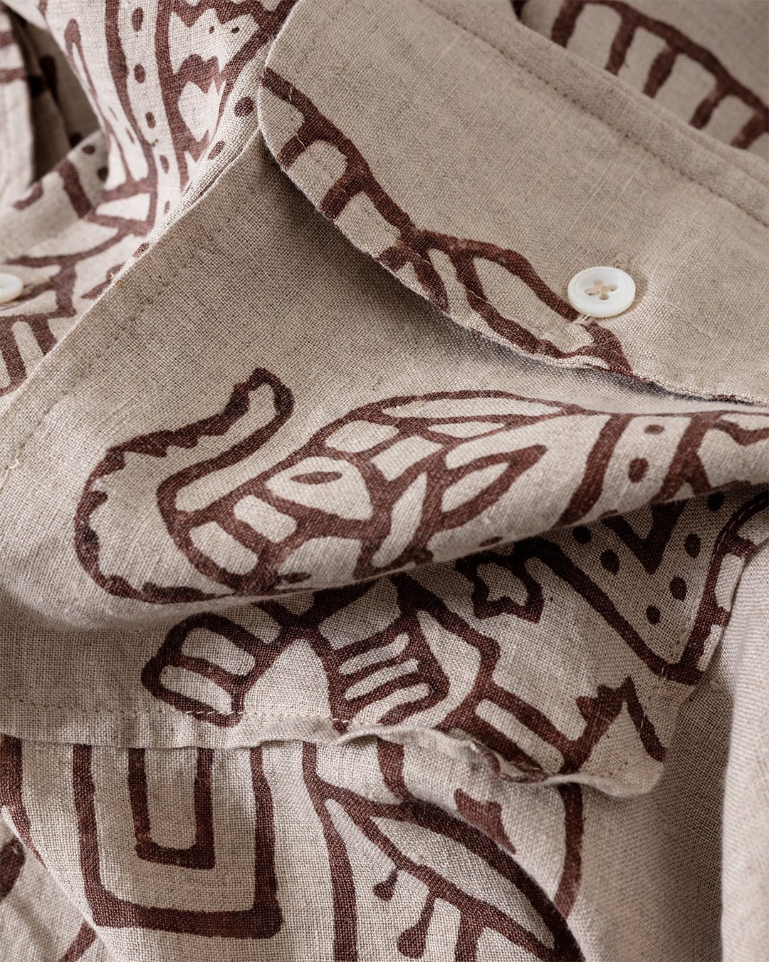 Elephants Block Print LS Camp Collar Brown - DRAKE'S