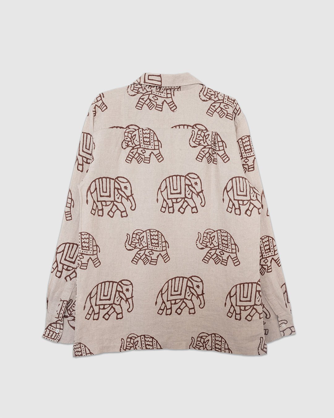 Elephants Block Print LS Camp Collar Brown - DRAKE'S