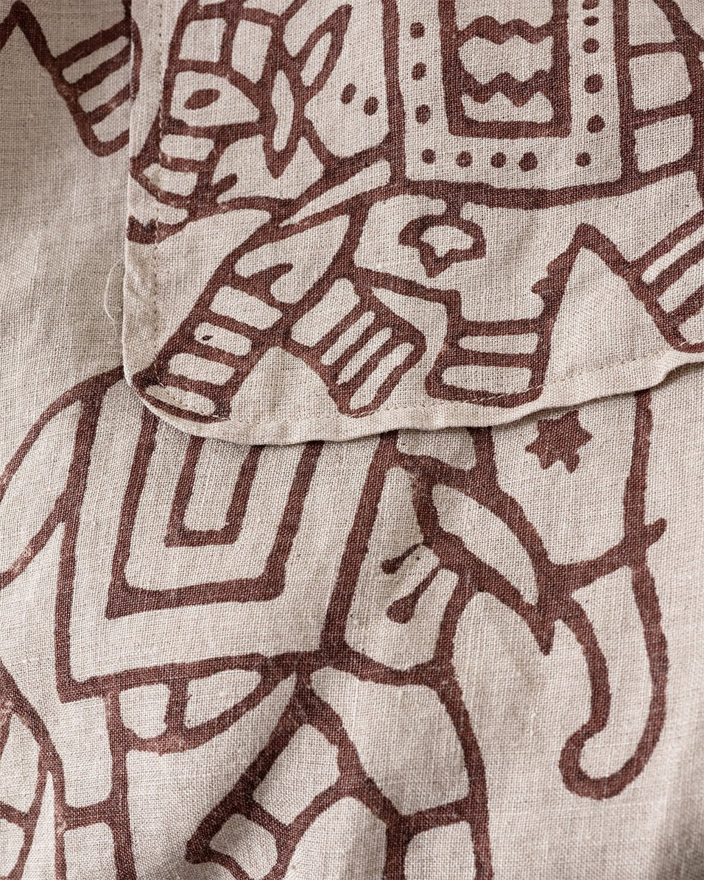 Elephants Block Print LS Camp Collar Brown - DRAKE'S