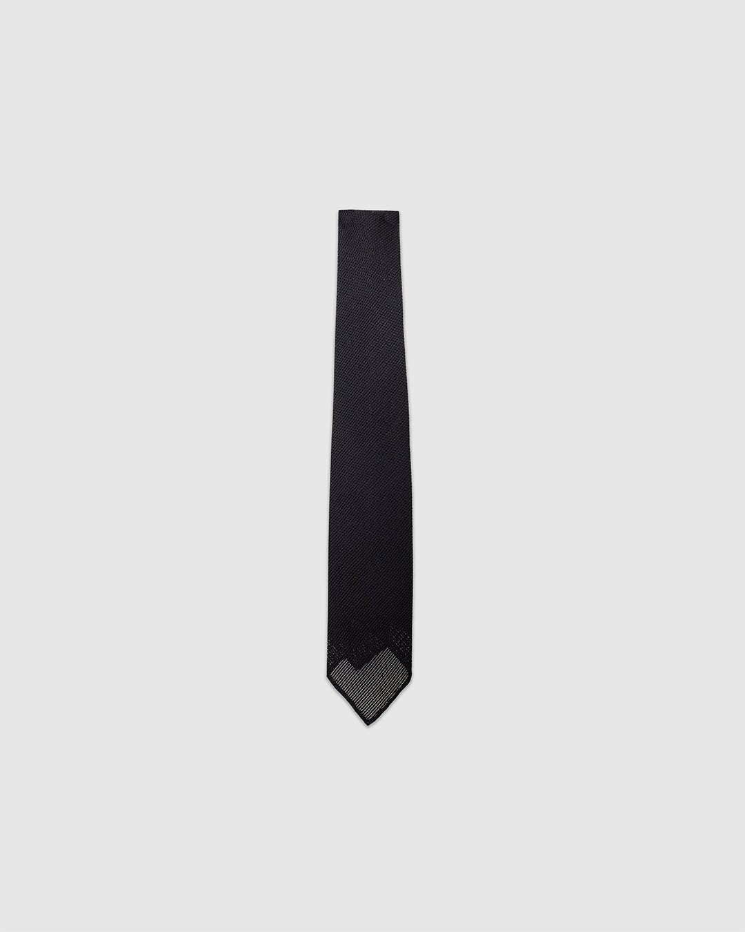 Fine Woven Grenadine Silk Hand Rolled Tie Black - DRAKE'S
