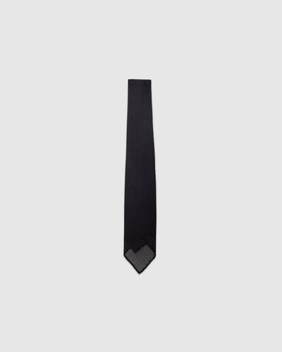 Fine Woven Grenadine Silk Hand Rolled Tie Black - DRAKE'S