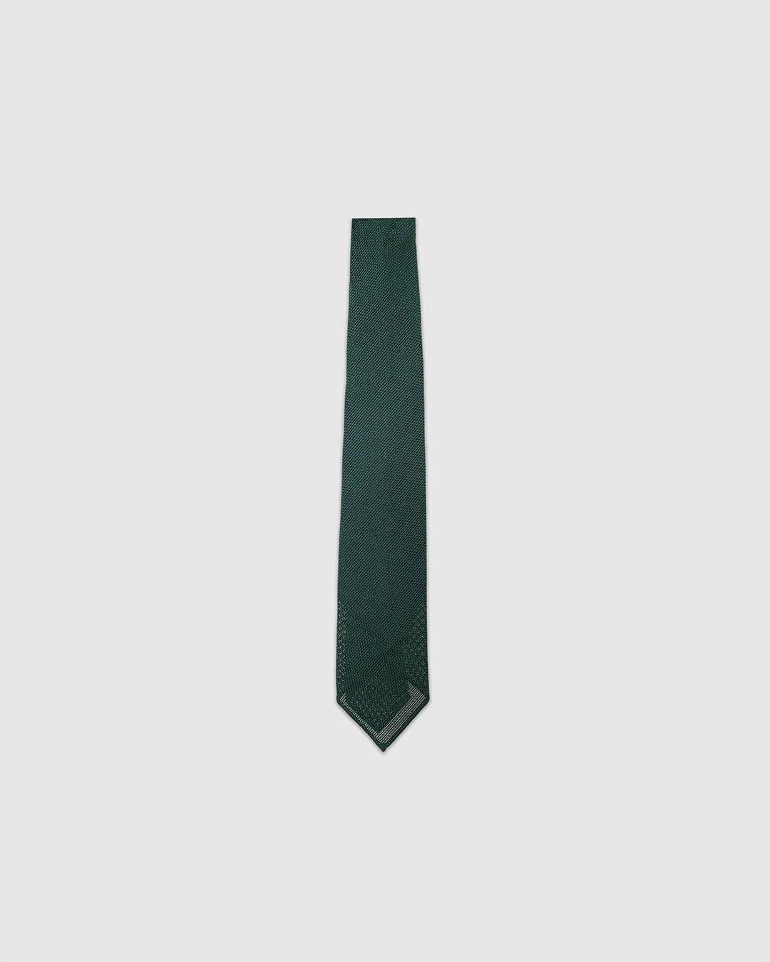 Fine Woven Grenadine Silk Hand Rolled Tie Forest Green - DRAKE'S