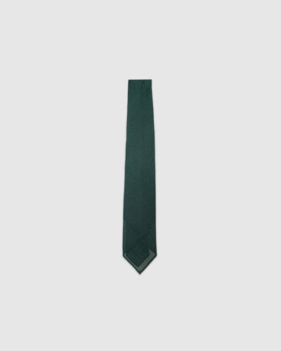 Fine Woven Grenadine Silk Hand Rolled Tie Forest Green - DRAKE'S