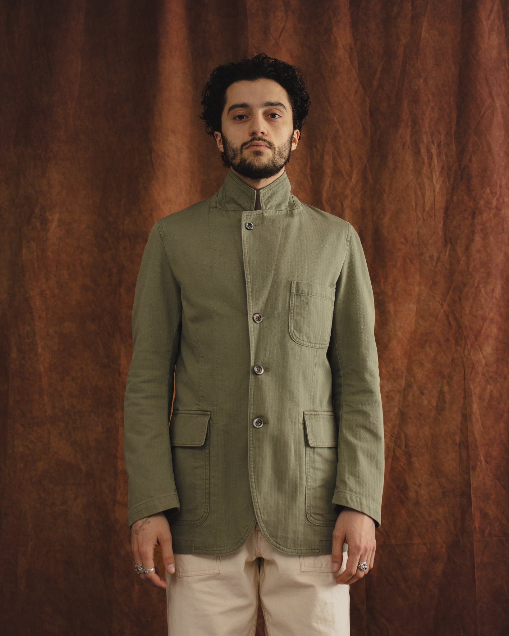 Herringbone Twill Cotton Games Blazer Mk. I Olive - DRAKE'S