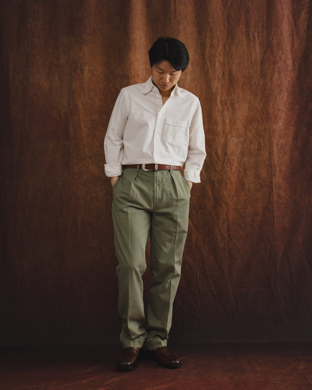 Herringbone Twill Cotton Games Trouser Mk. I Olive - DRAKE'S