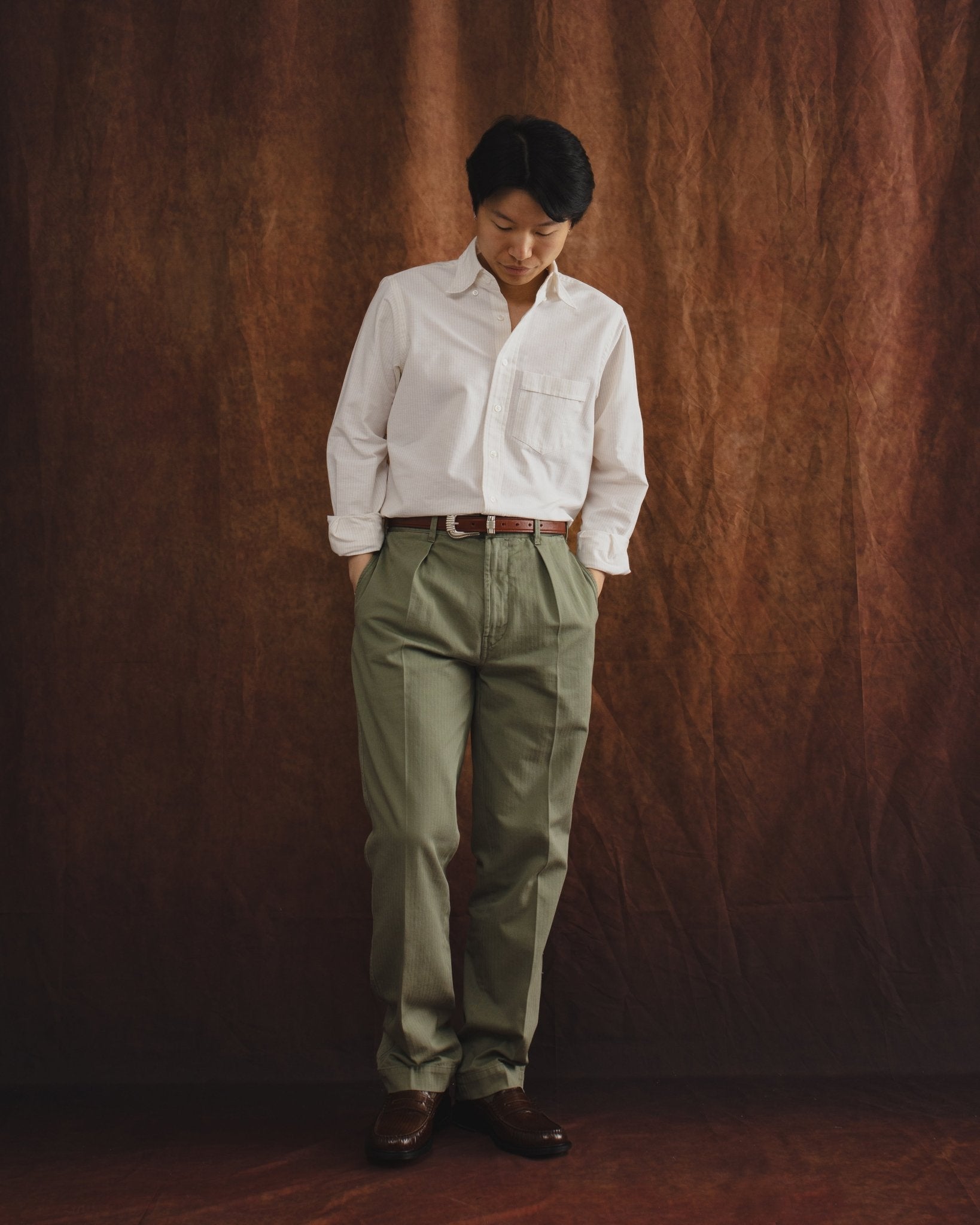 Herringbone Twill Cotton Games Trouser Mk. I Olive - DRAKE'S