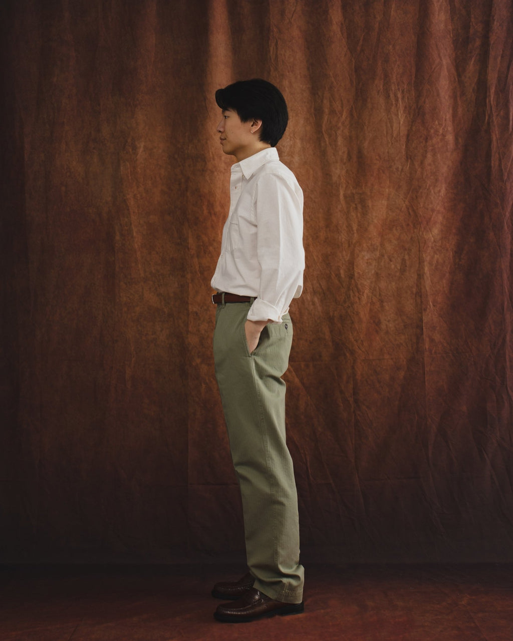 Herringbone Twill Cotton Games Trouser Mk. I Olive - DRAKE'S