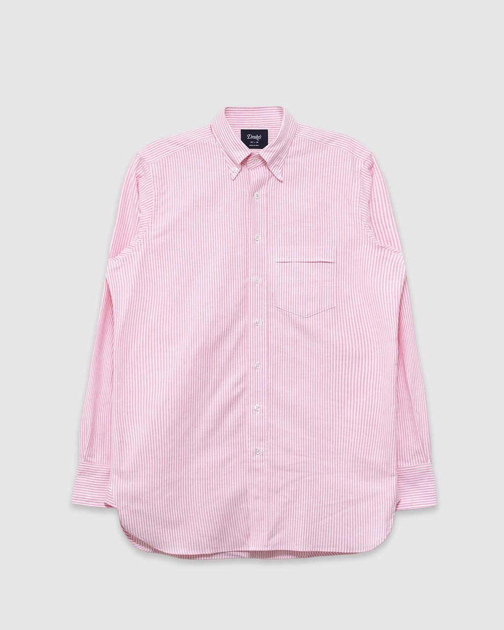 Ticking Stripe Button Down Oxford Shirt Dark Pink - DRAKE'S