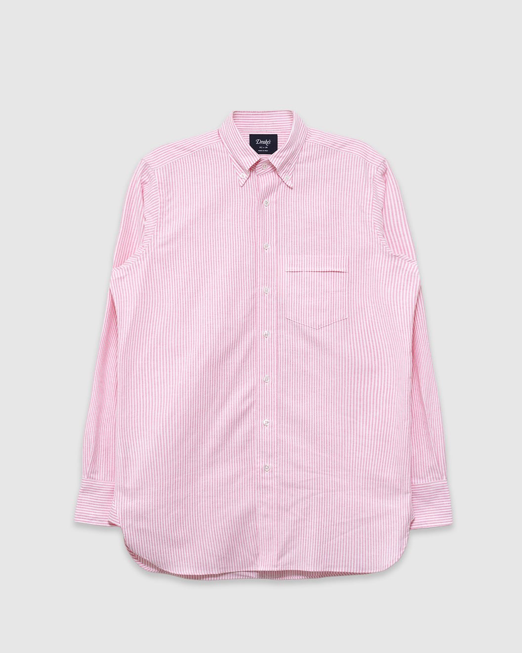 Ticking Stripe Button Down Oxford Shirt Dark Pink - DRAKE'S