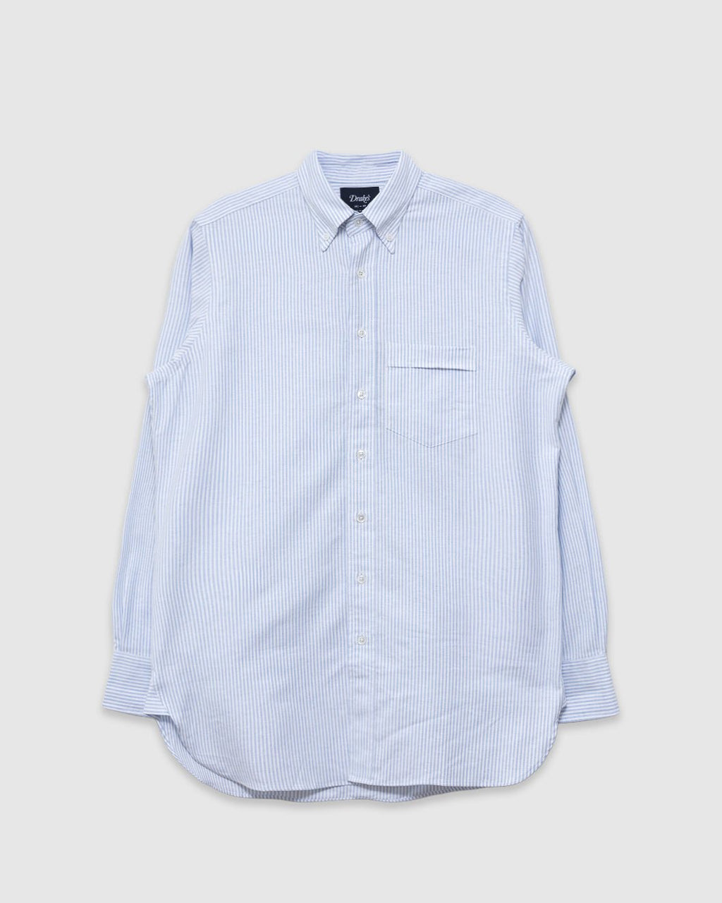 Ticking Stripe Button Down Oxford Shirt Lt Blue - DRAKE'S