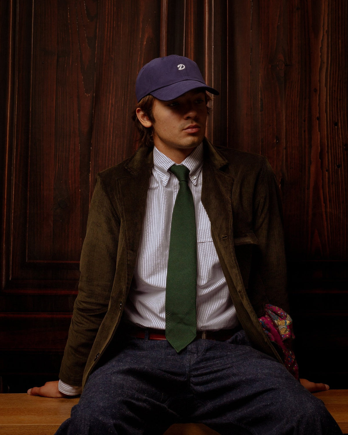 Ticking Stripe Button Down Oxford Shirt Purple - DRAKE'S